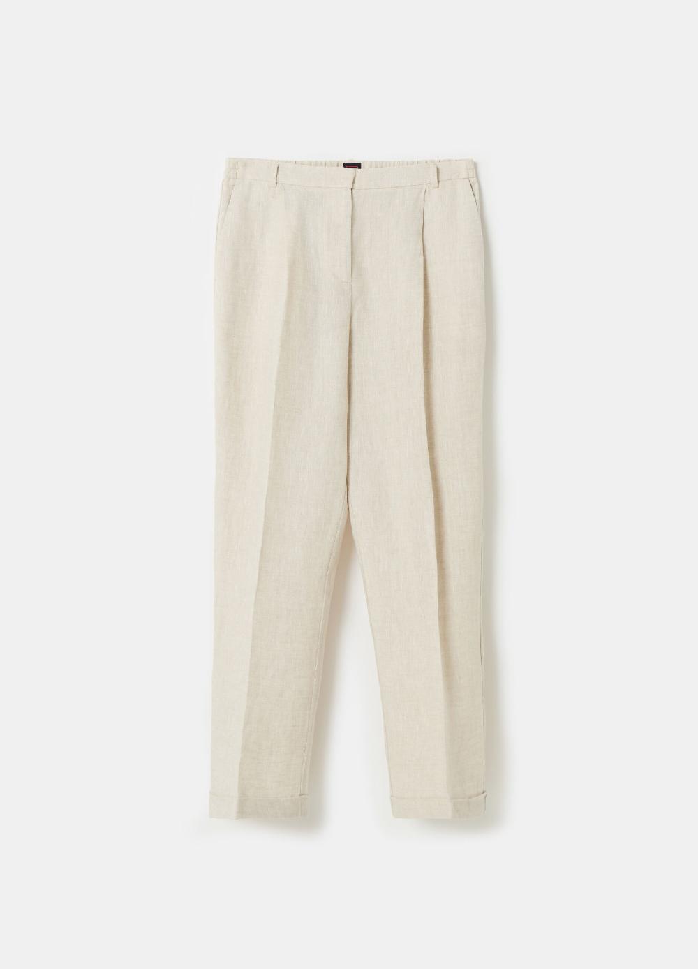 Stefanel Pantalone a sigaretta cropped in lino In Vendita
