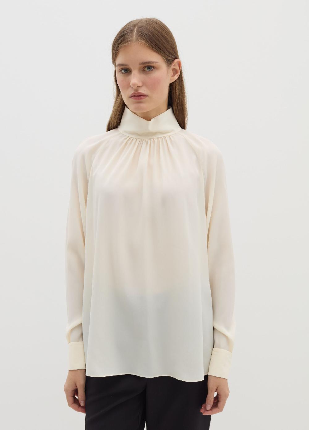 Stefanel Blusa a collo alto in viscosa e seta Moda