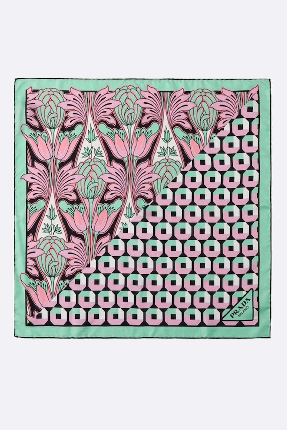 PRADA foulard stampato in twill di seta Vendita Economica