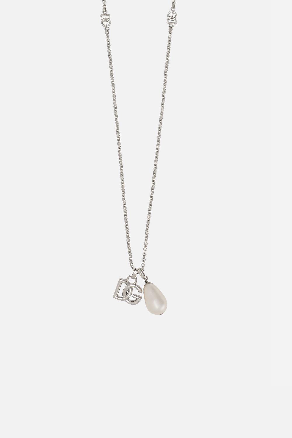 DOLCE & GABBANA collana a catena in ottone con goccia e logo DG Moda
