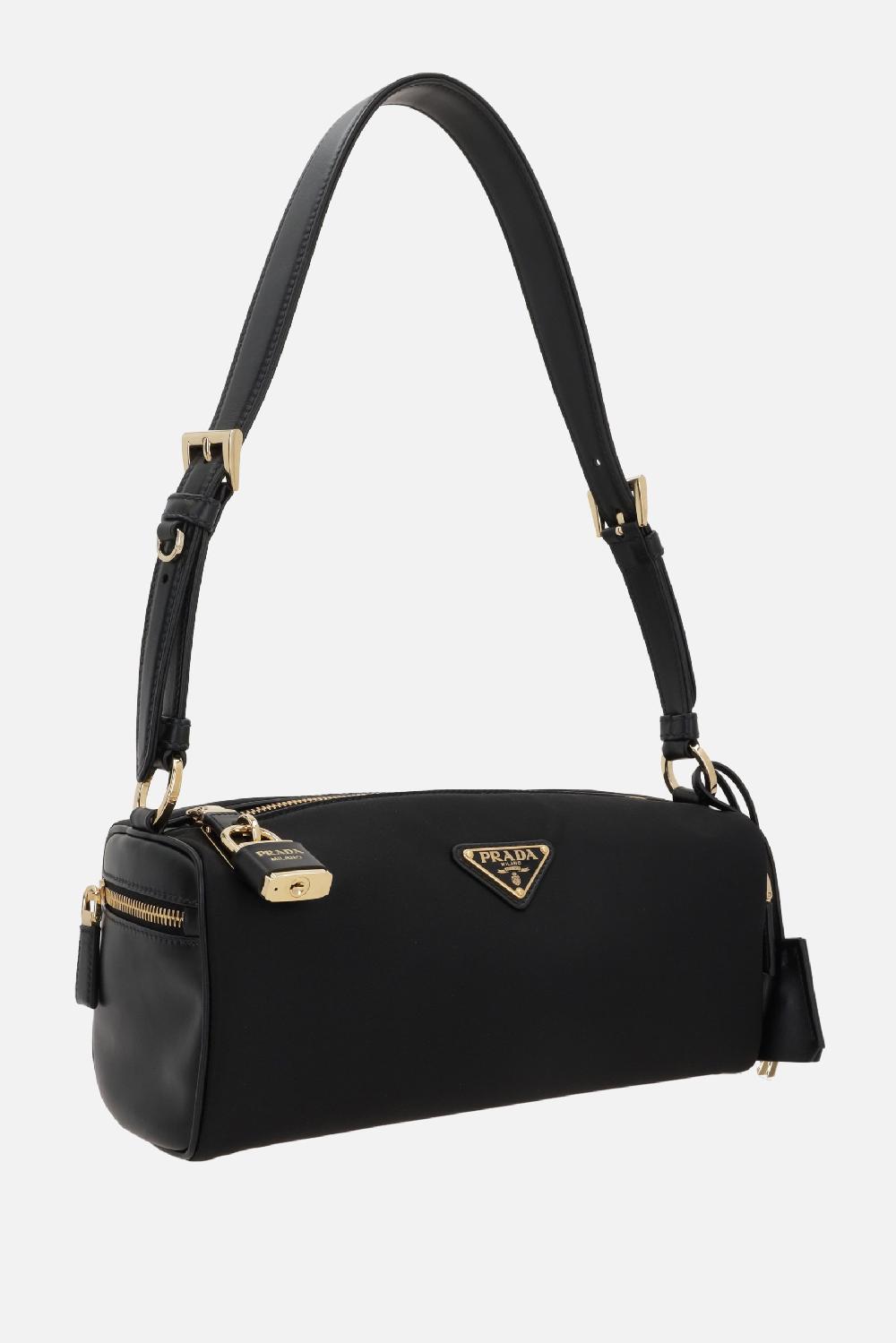 PRADA borsa a spalla media in Re-Nylon e pelle liscia Negozio