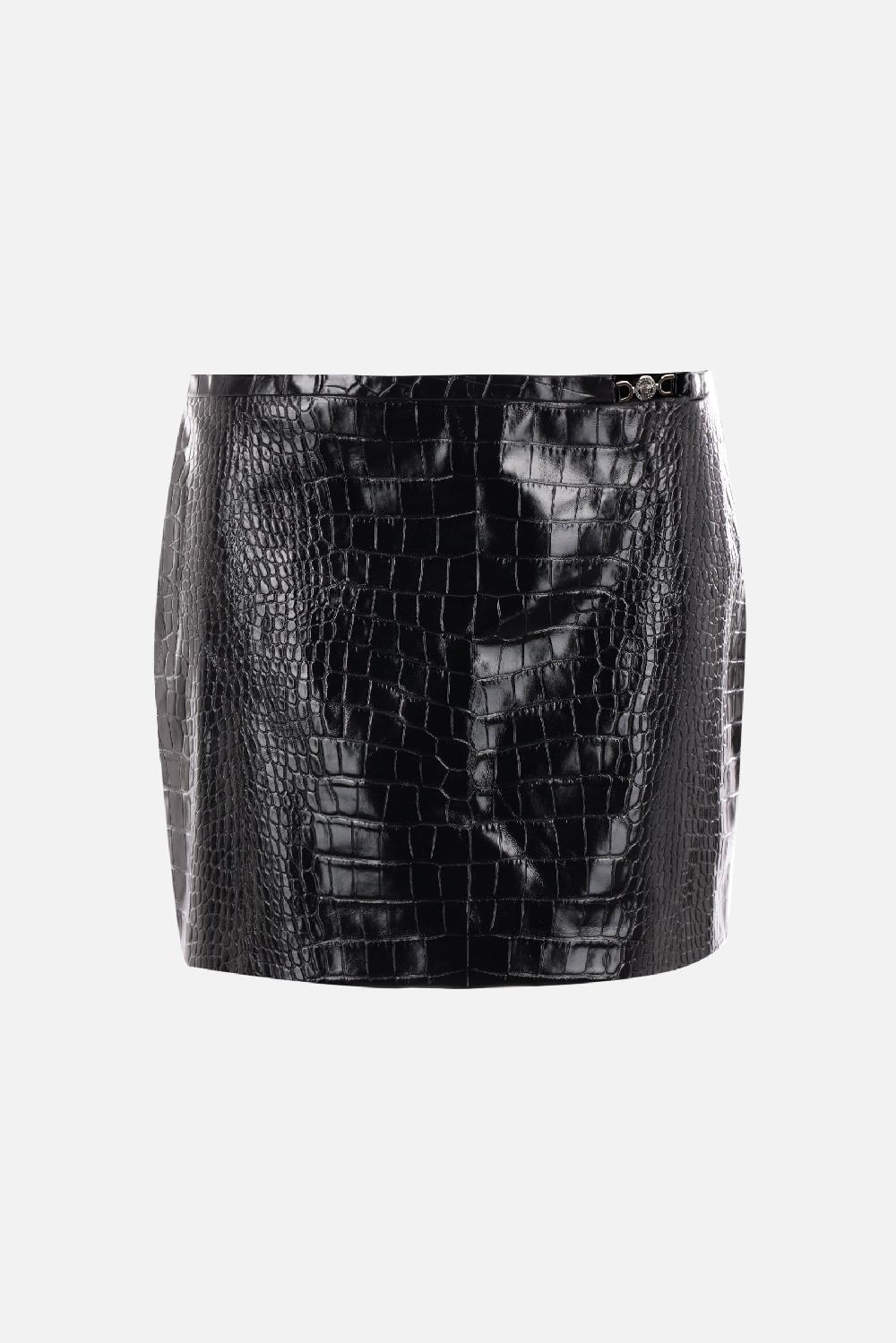 VERSACE minigonna in pelle lucida effetto coccodrillo