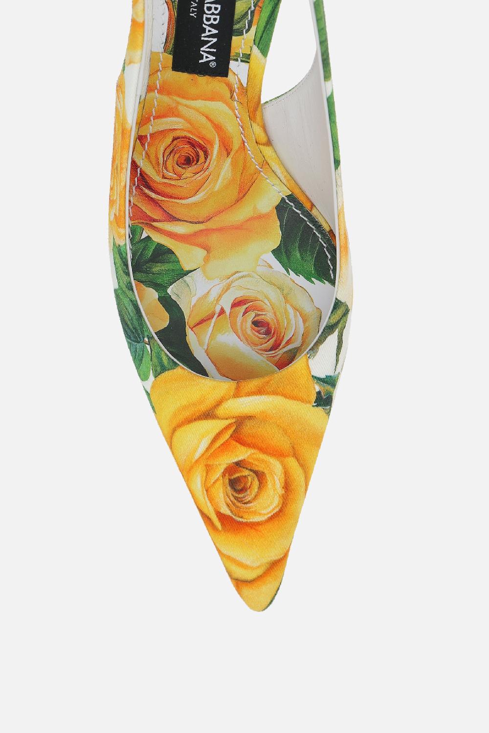 DOLCE & GABBANA slingback in gabardine stampa Rose Gialle Italia