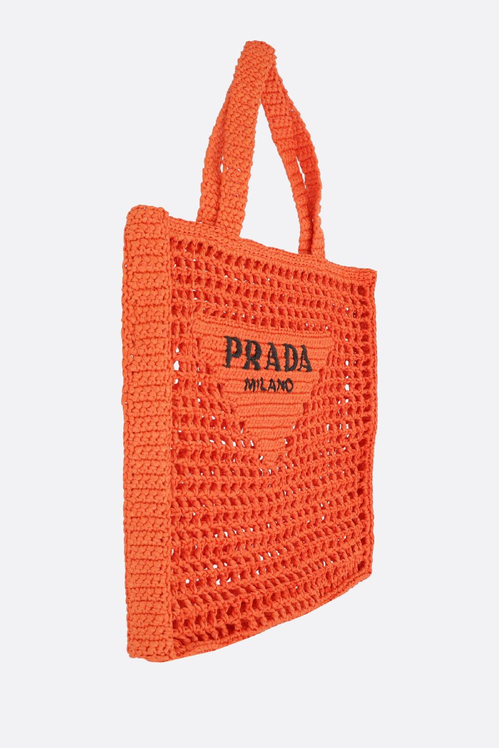 PRADA borsa shopping in rafia sintetica ricamo logo Online