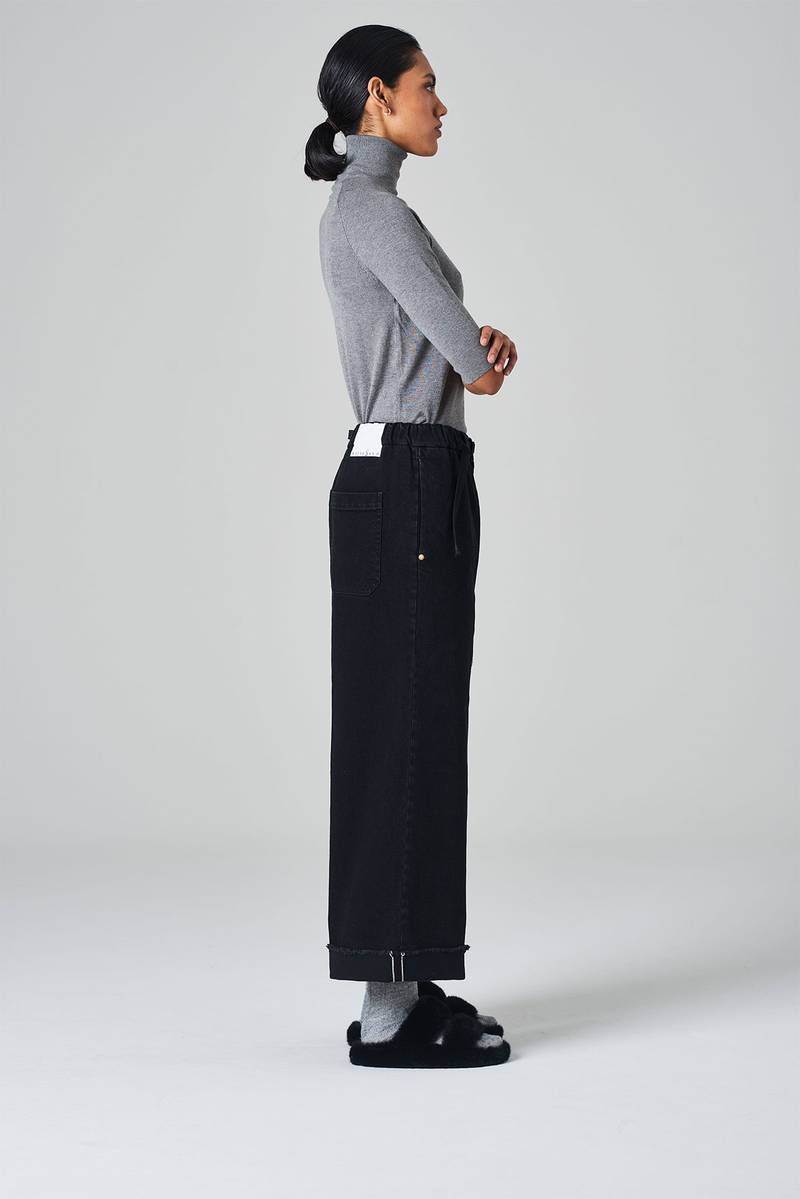 White sand Pantalone crop gamba ampia con elastico in vita e cinturino regolabile Spedizione Gratuita