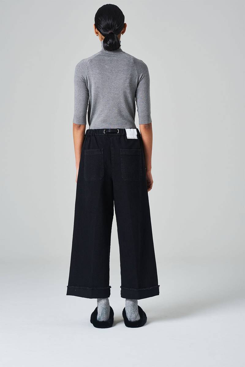 White sand Pantalone crop gamba ampia con elastico in vita e cinturino regolabile Spedizione Gratuita