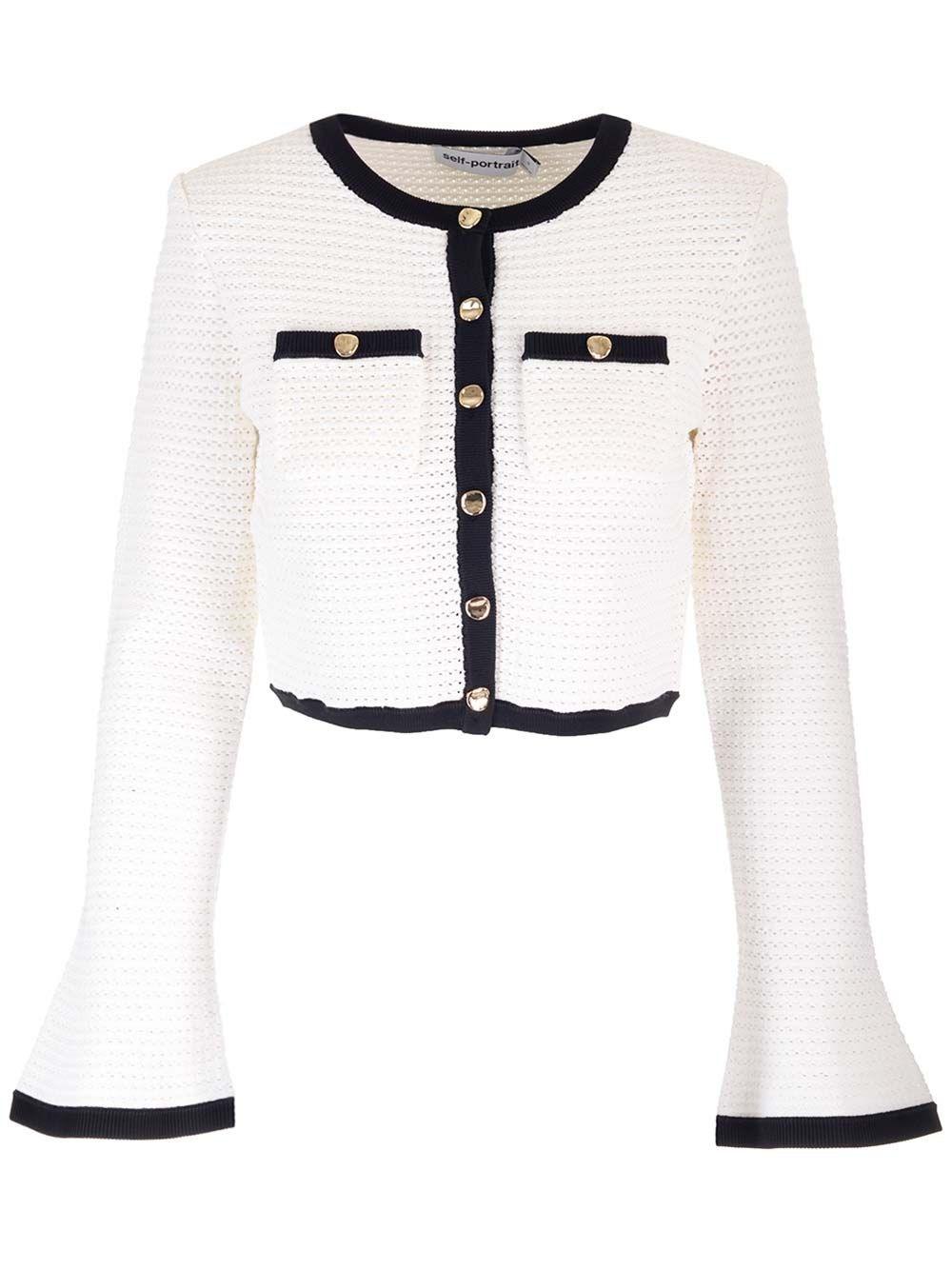Al Duca D'Aosta Self-portrait Cardigan bianco all'uncinetto Sconto