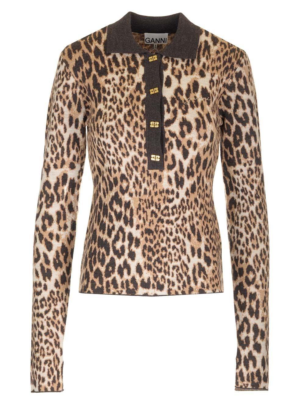 Al Duca D'Aosta Ganni Fine Merino Jacquard Leopard Polo